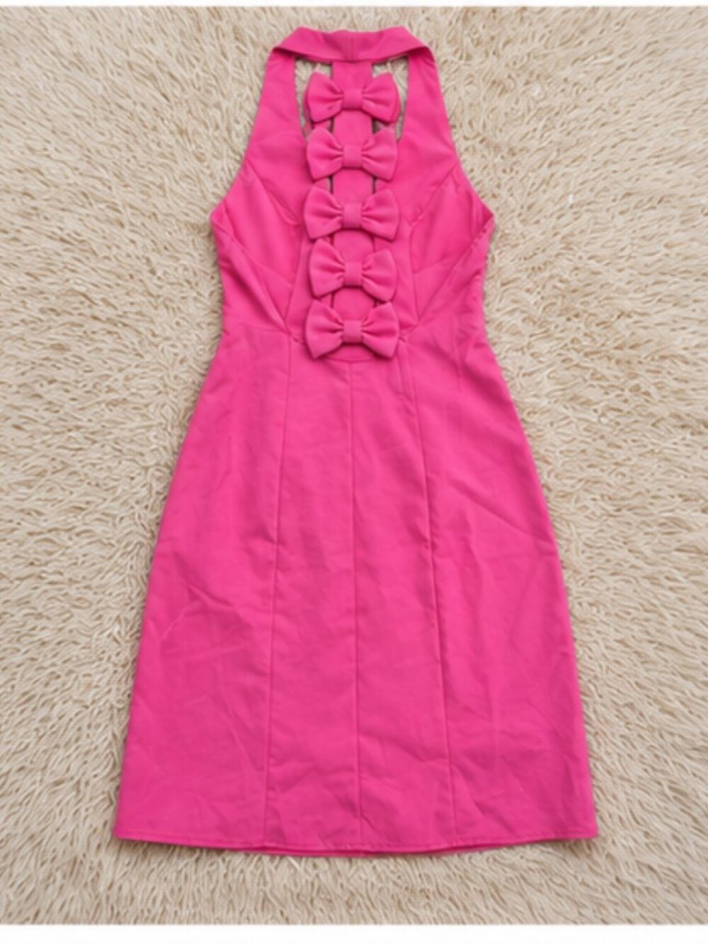 Seni & Cade Bow Back Halter Neck Pink Mini Dress XXS NWT Barbiecore Club - Picture 3 of 6